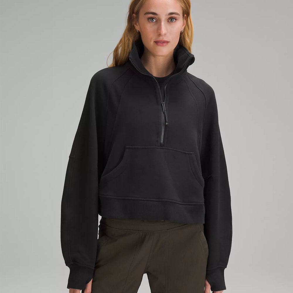 Scuba Oversized Funnel Neck Half Zip | Black