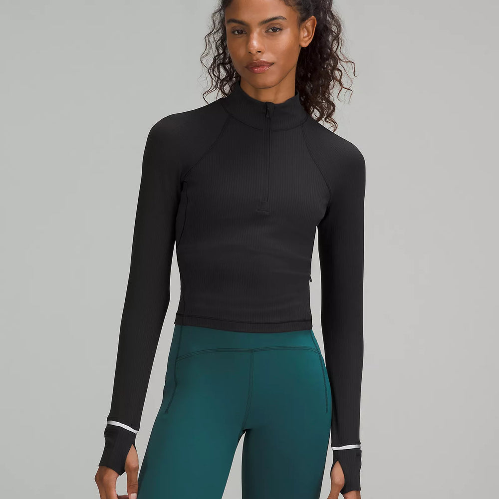 It's Rulu™ Run Ribbed Cropped Half Zip | Black