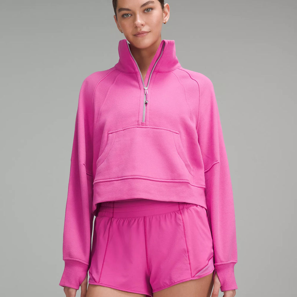 Scuba Oversized Funnel Neck Half Zip | Pow Pink Tone