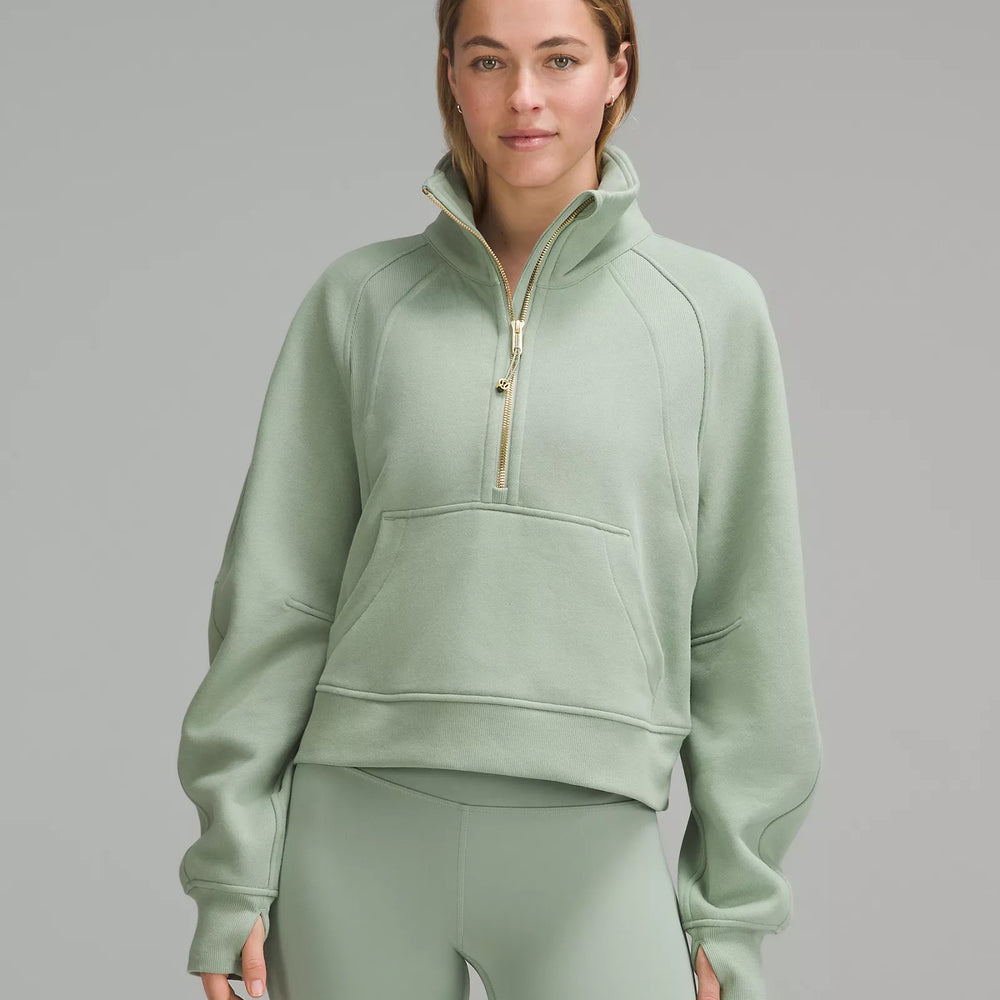 Scuba Oversized Funnel Neck Half Zip | Palm Court/Gold