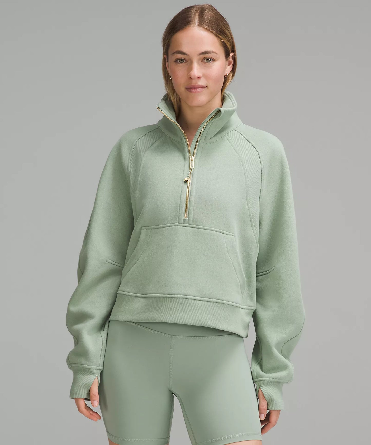 Scuba Oversized Funnel Neck Half Zip | Palm Court/Gold