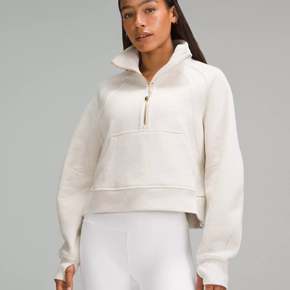 Scuba Oversized Funnel Neck Half Zip | Heathered Bone/Gold