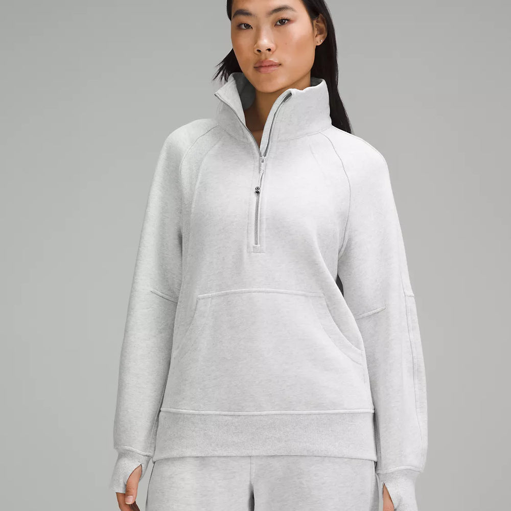 Scuba Oversized Funnel Neck Full Zip Long | Heathered Core Ultra Light Grey