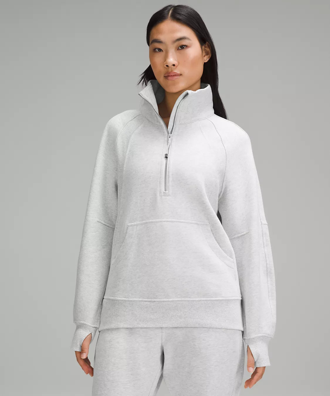 Scuba Oversized Funnel Neck Full Zip Long | Heathered Core Ultra Light Grey