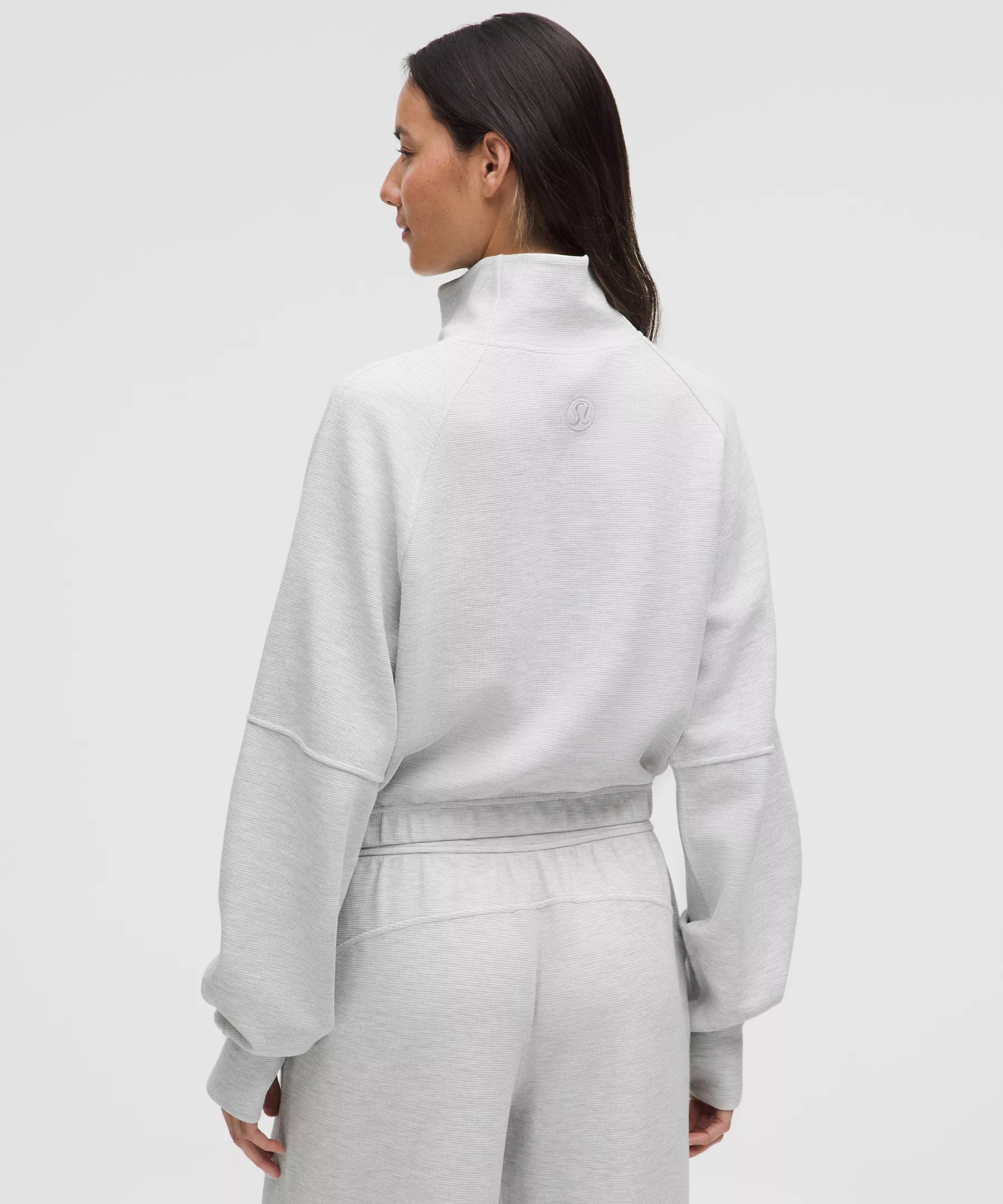 Scuba Cropped Funnel-Neck Half Zip Waffle | Heathered Core Ultra Light Grey