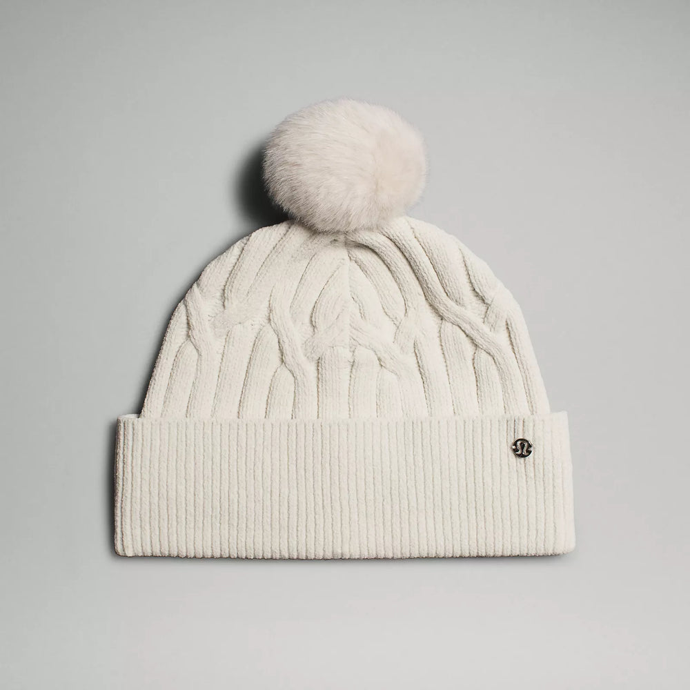 Cable Knit Pom Pom Beanie | Bone