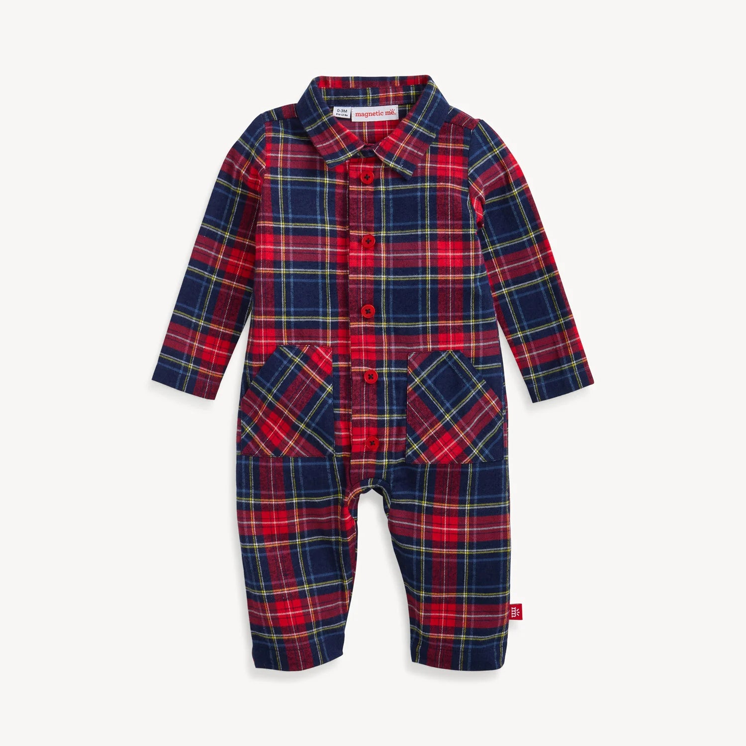 Magnetic Me Patch Pocket Romper | Holiday Plaid