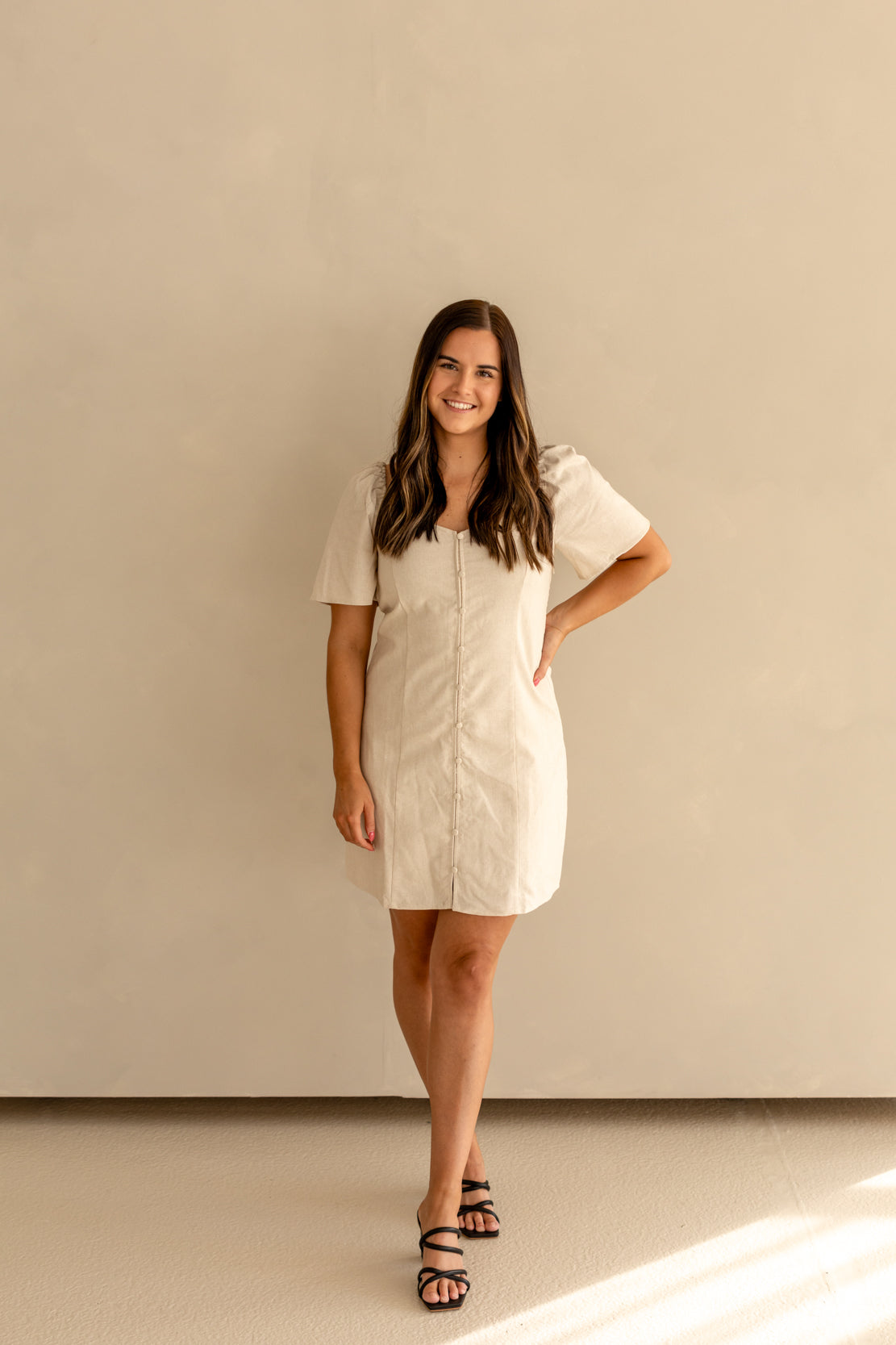 Women's Oatmeal Linen Mini Dress 