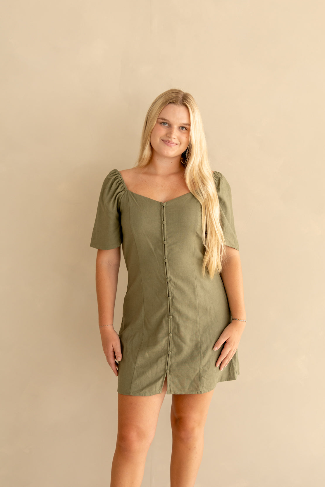 Women's Olive Linen Mini Dress 