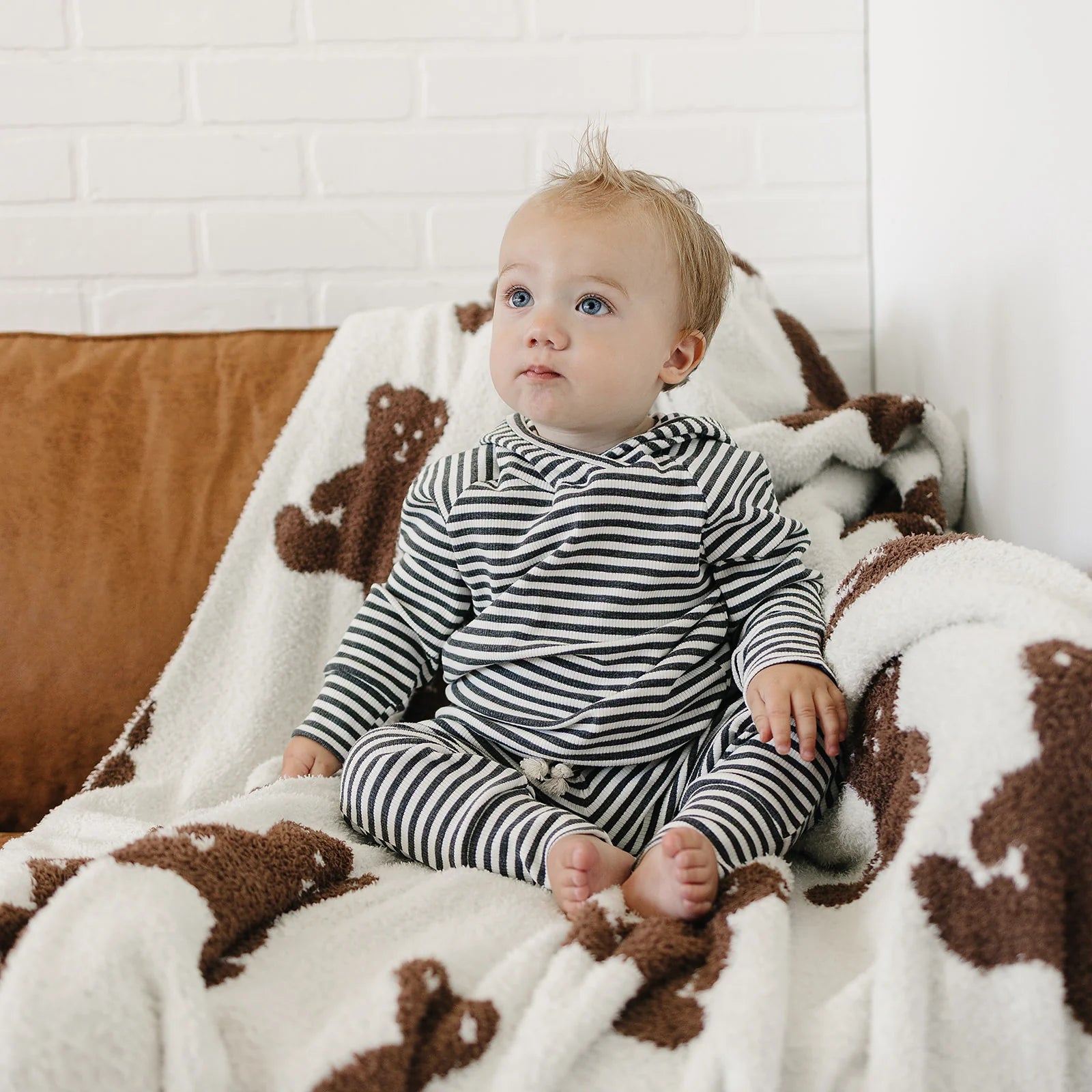 Ribbed Hooded Set | Charcoal Stripe