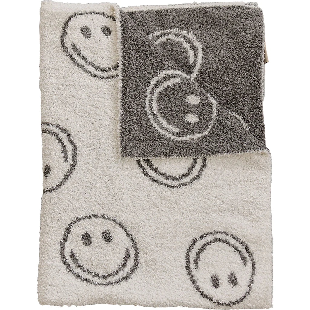 Charcoal Smiley Taupe Plush Blanket | Child/Adult