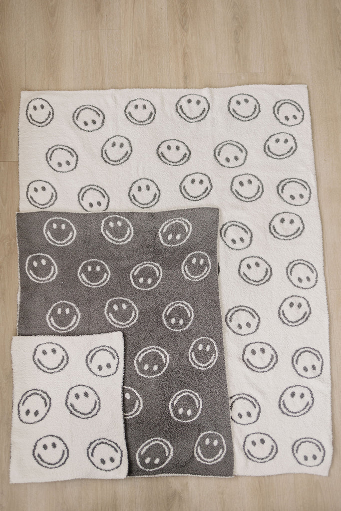 Charcoal Smiley Taupe Plush Blanket | Child/Adult