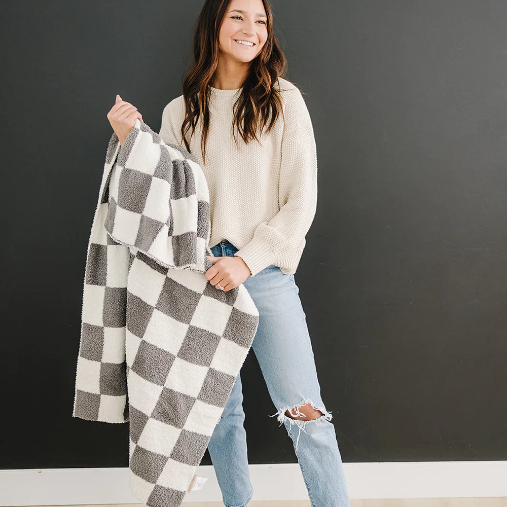 Charcoal Checkered Plush Blanket | Child/Adult