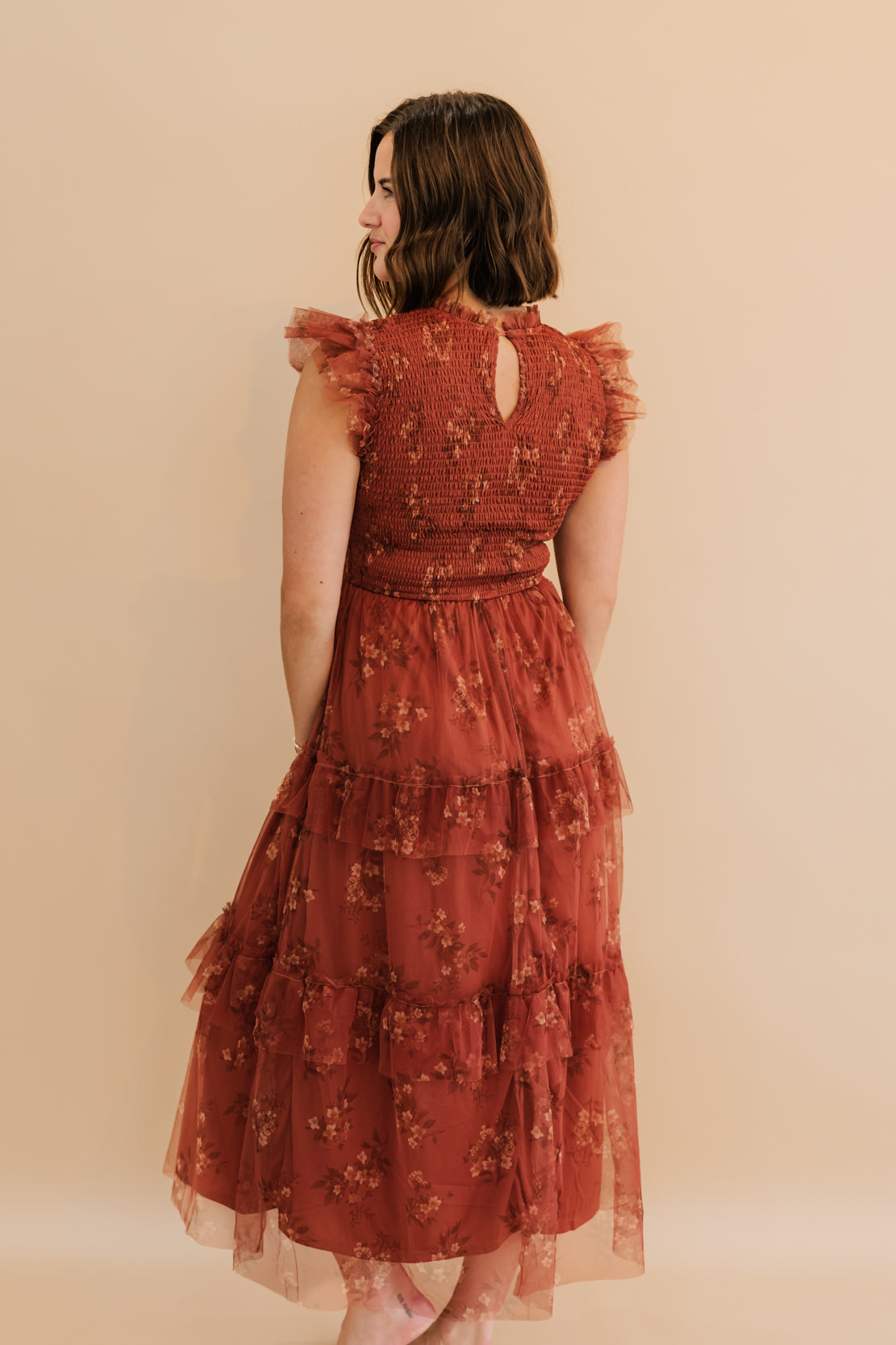 Sally Smocked Floral Midi Dress | Terracotta Multi