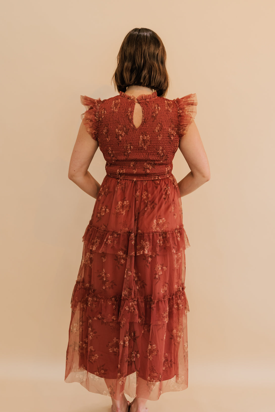 Sally Smocked Floral Midi Dress | Terracotta Multi