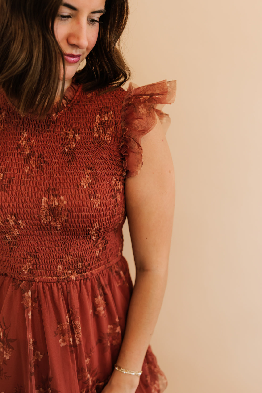 Sally Smocked Floral Midi Dress | Terracotta Multi