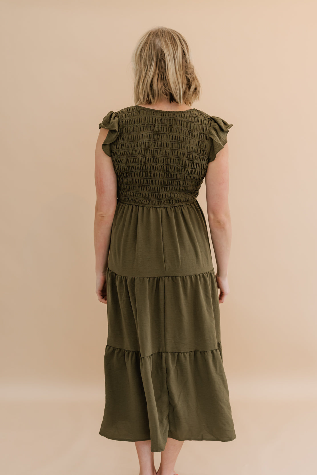 Juliana Flutter Sleeve Midi Dress | Dusty Olive