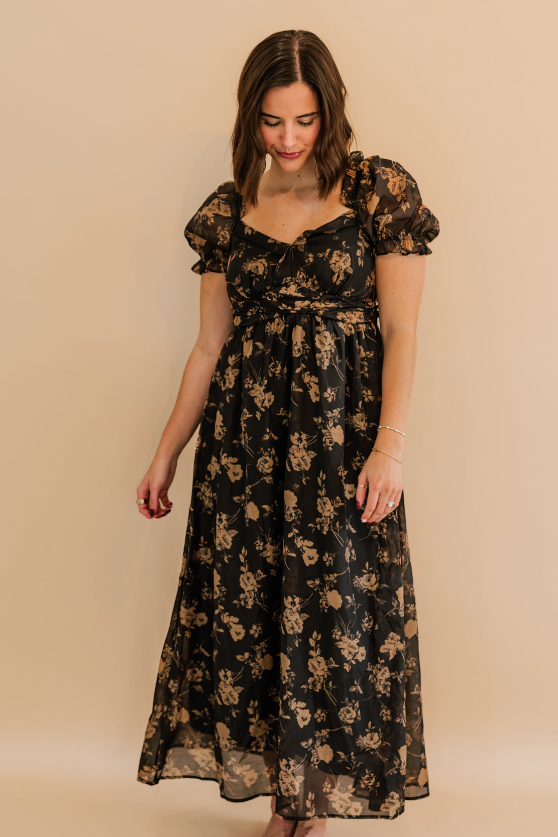 Emory Floral Ruffled Midi Dress | Black