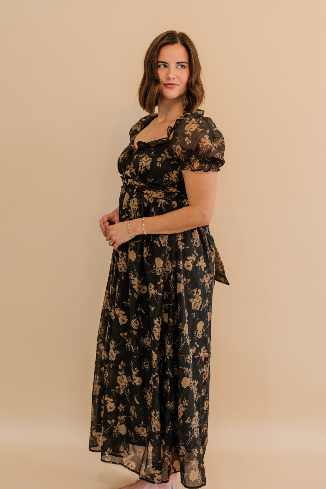 Emory Floral Ruffled Midi Dress | Black