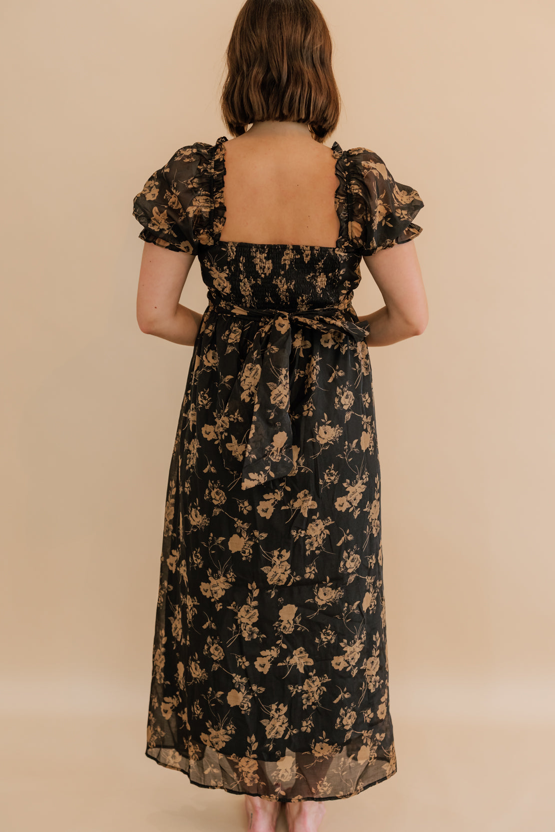 Emory Floral Ruffled Midi Dress | Black