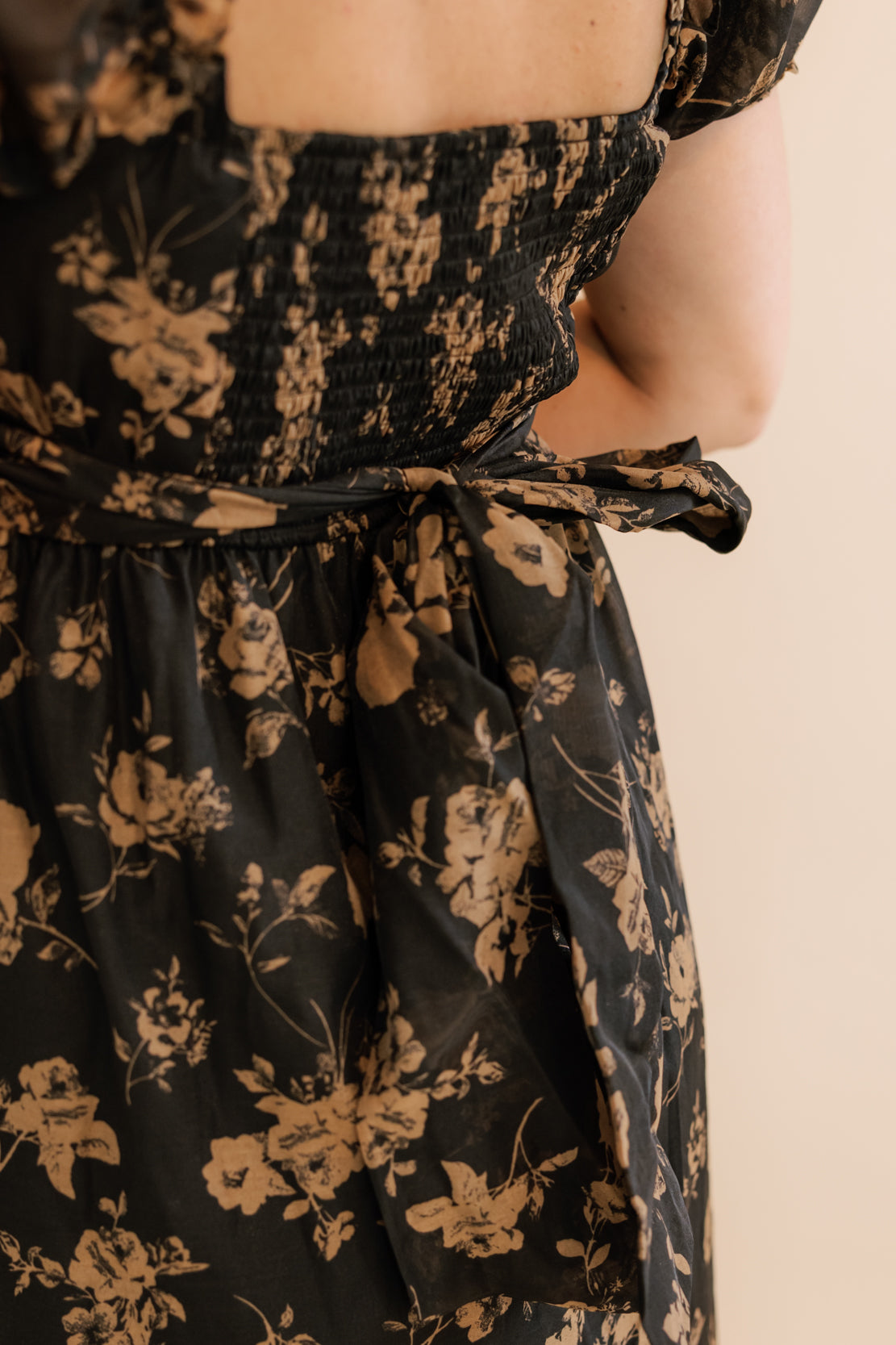 Emory Floral Ruffled Midi Dress | Black