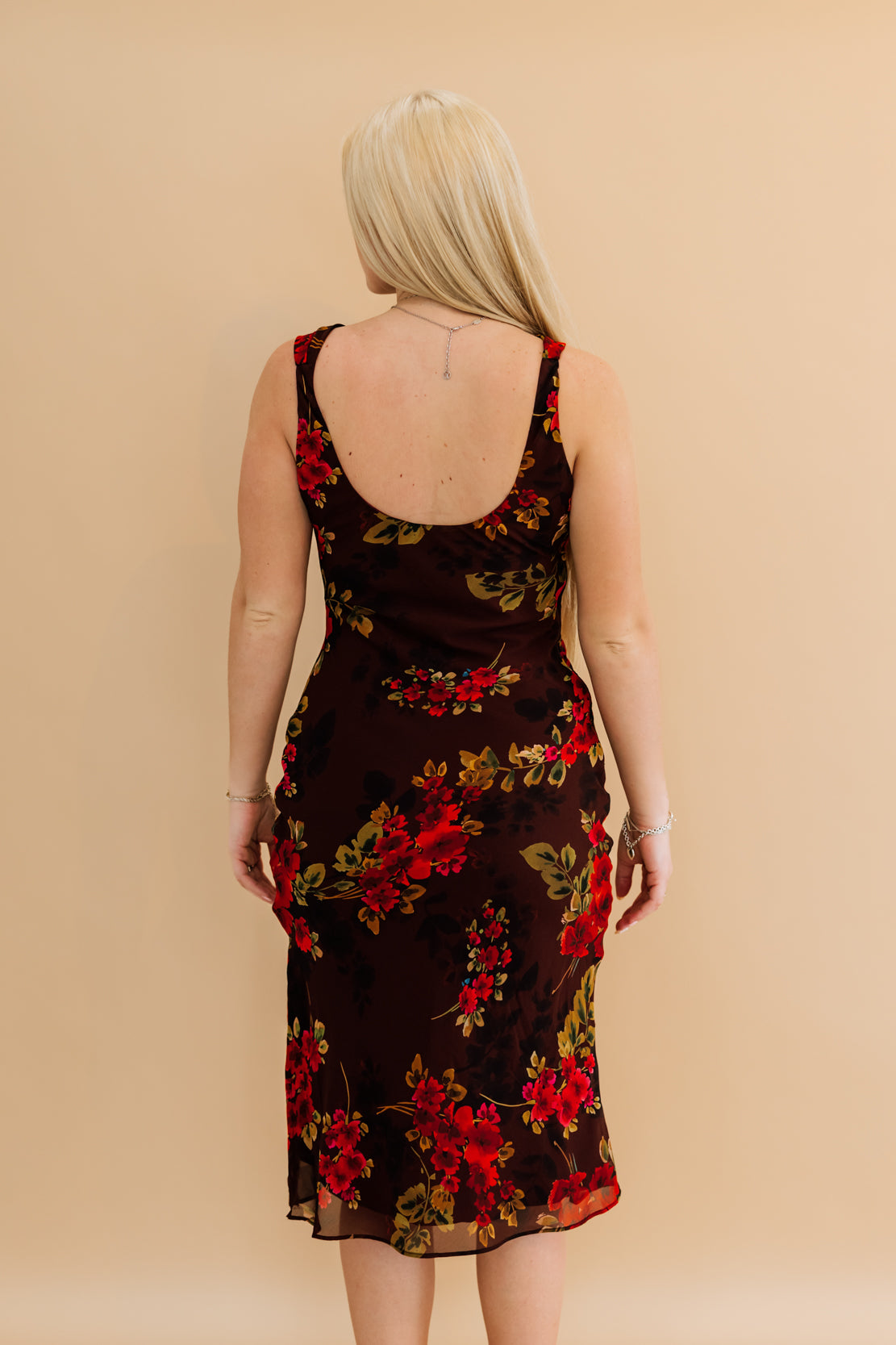 Crystal Floral Cowl Neck Midi Dress | Ruby Wine
