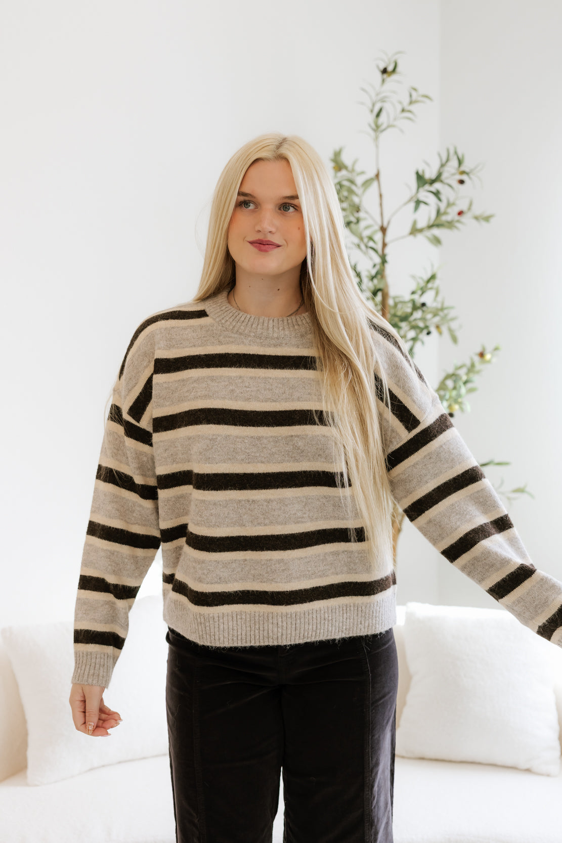 Montgomery Striped Sweater | Grey/Brown