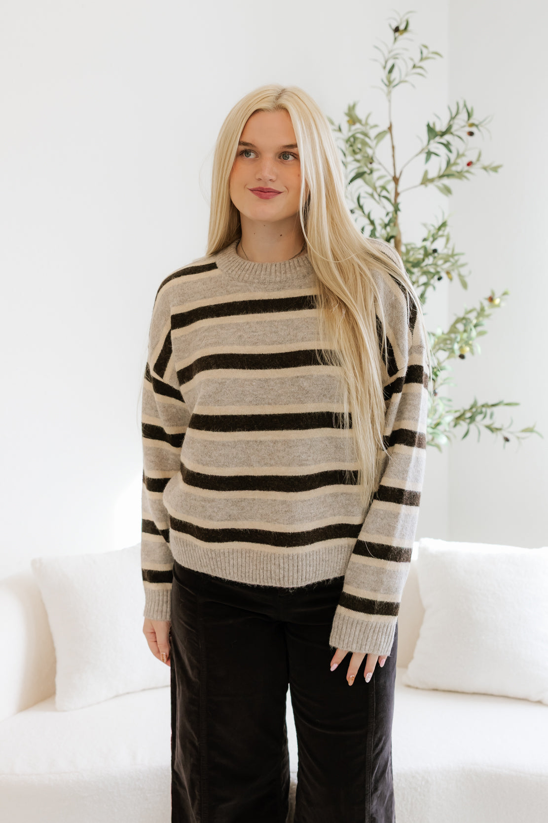 Montgomery Striped Sweater | Grey/Brown