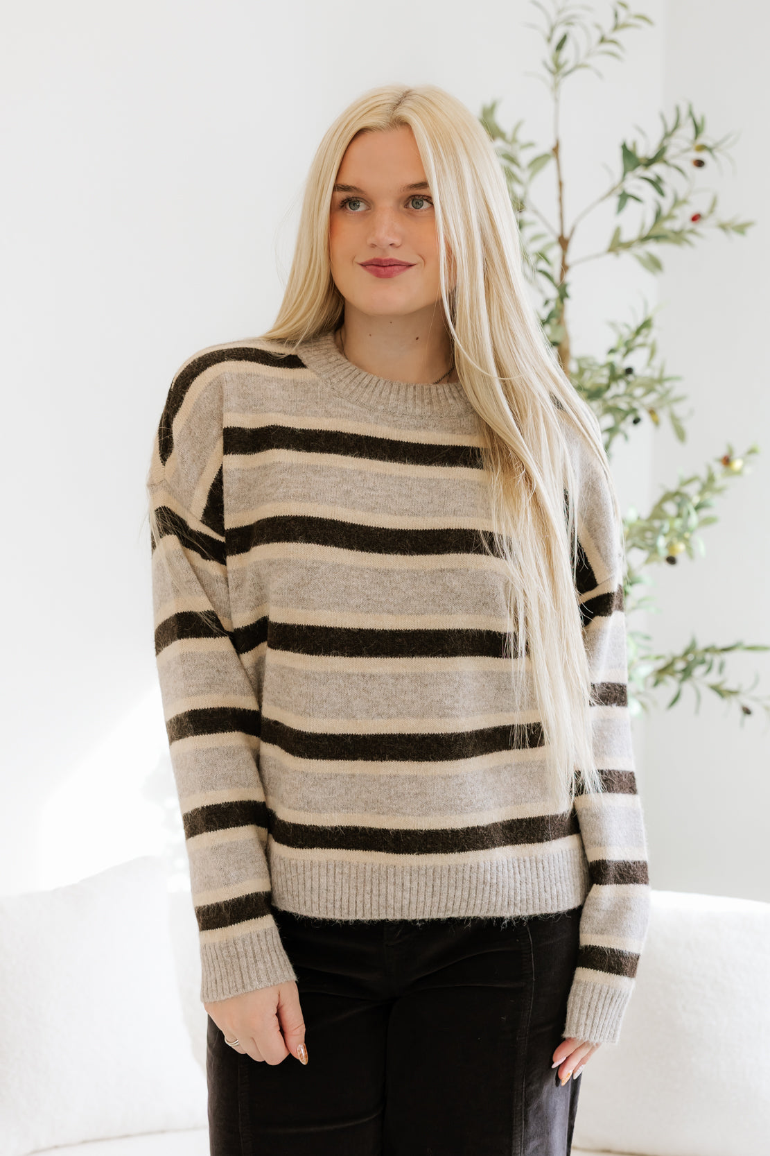 Montgomery Striped Sweater | Grey/Brown