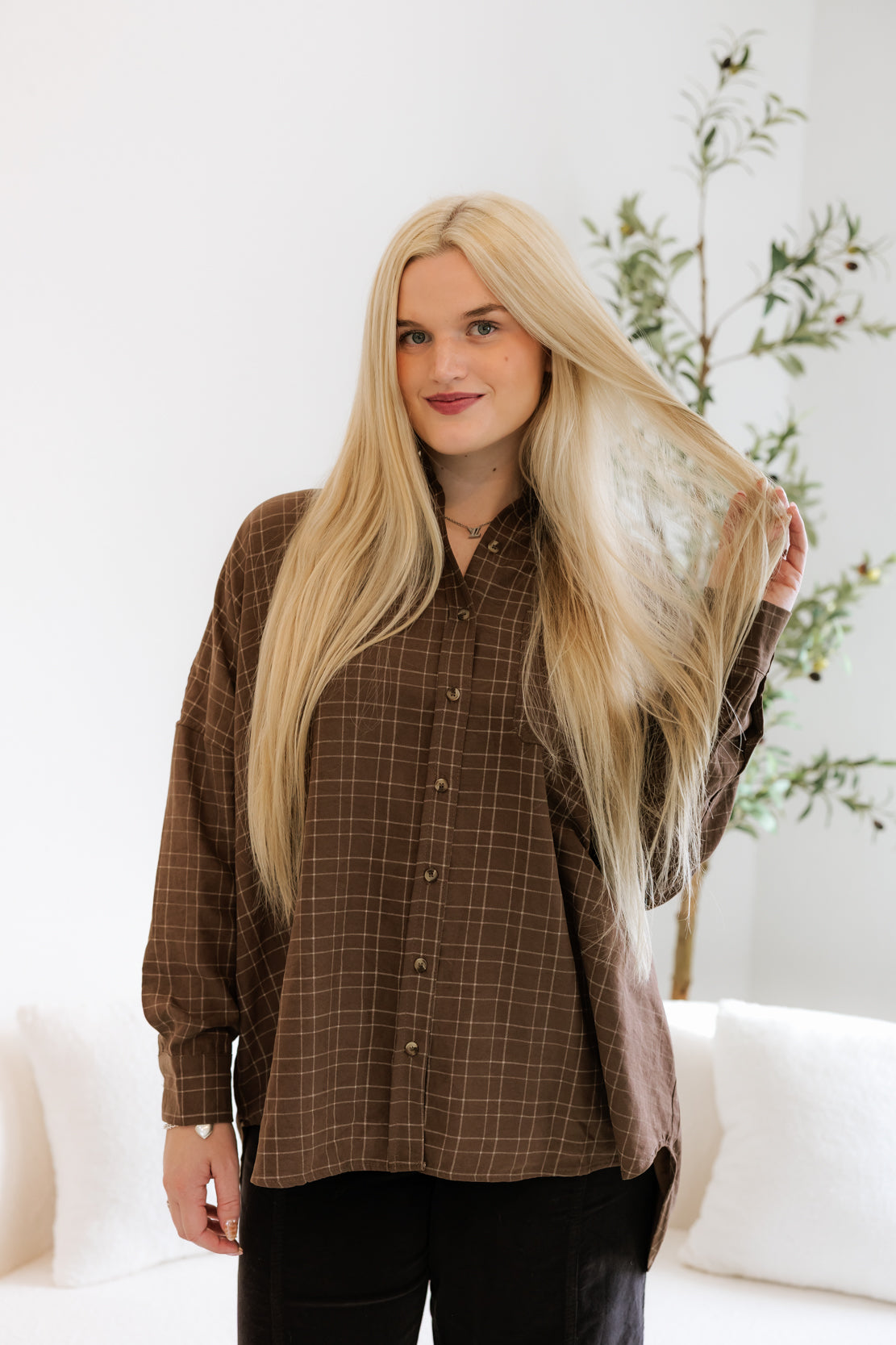 Missy Plaid Button Up Shirt | Brown