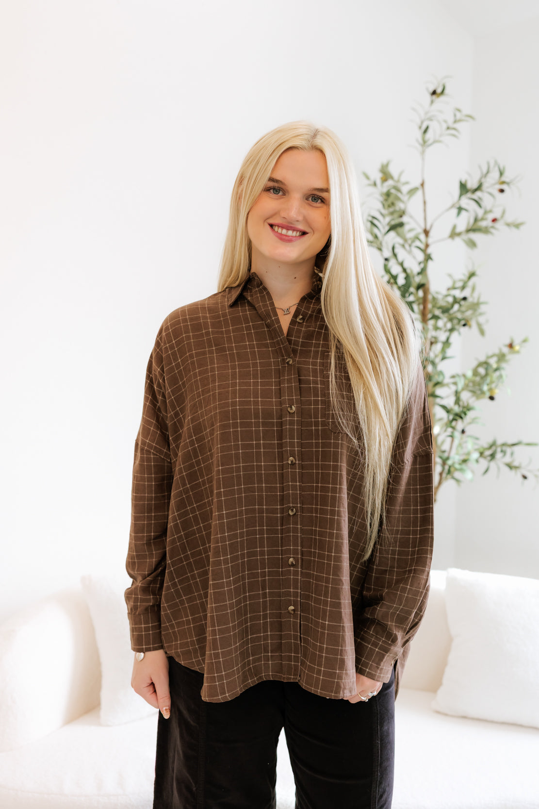 Missy Plaid Button Up Shirt | Brown