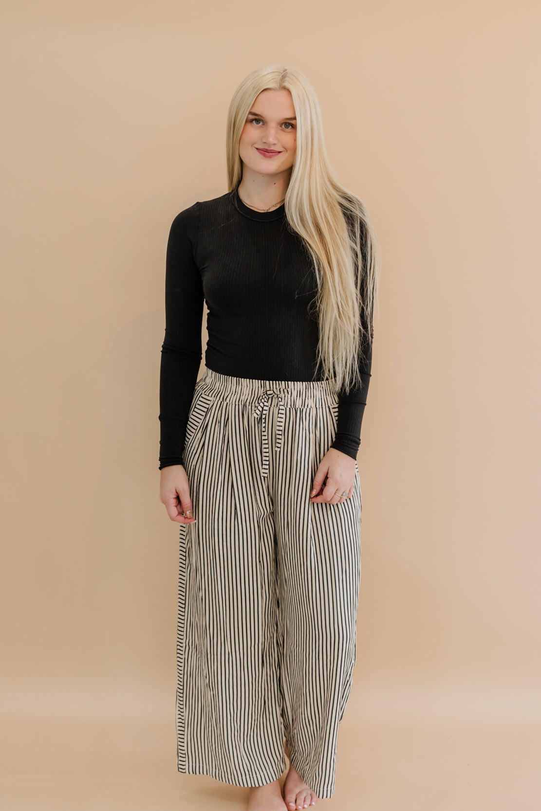 Jessica High Waist Striped Pants | Latte