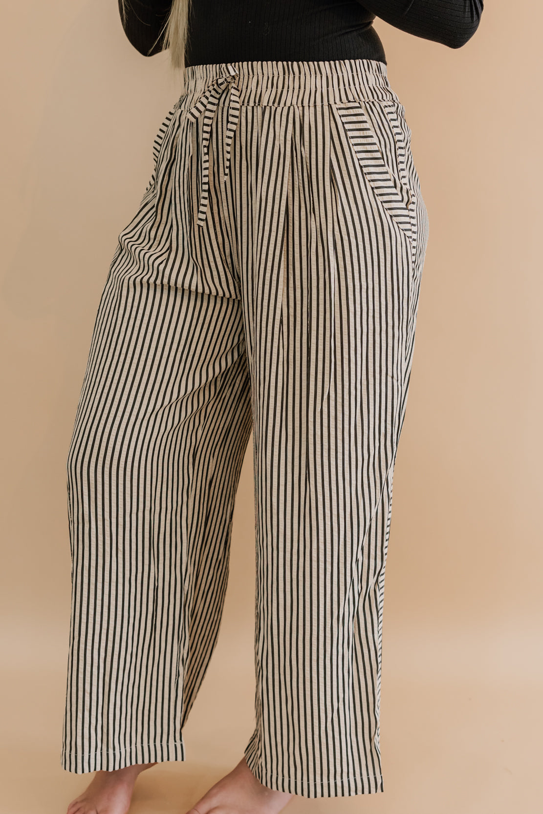 Jessica High Waist Striped Pants | Latte