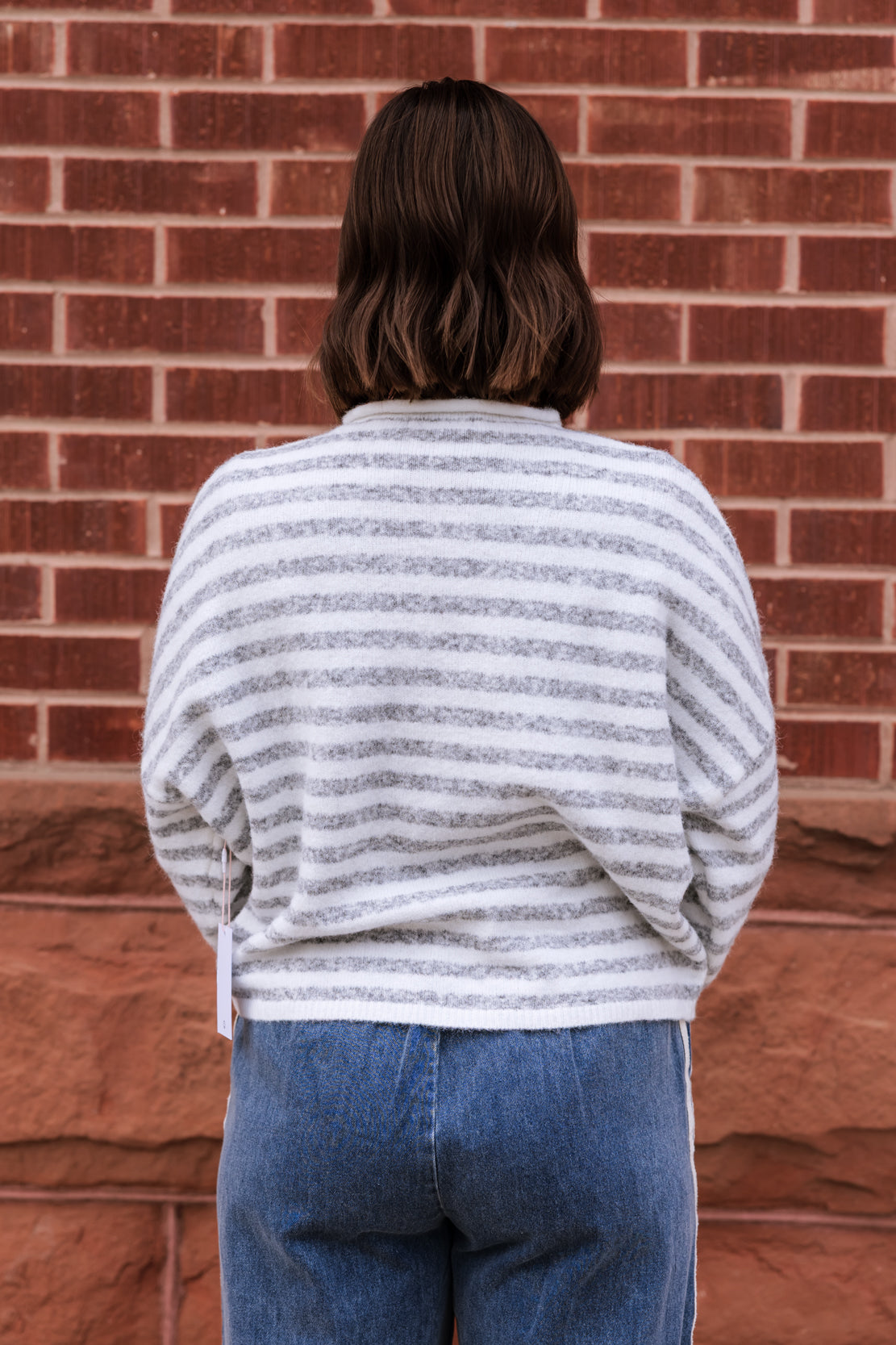 Lynn Striped Cardi | Ivory/Heather Grey