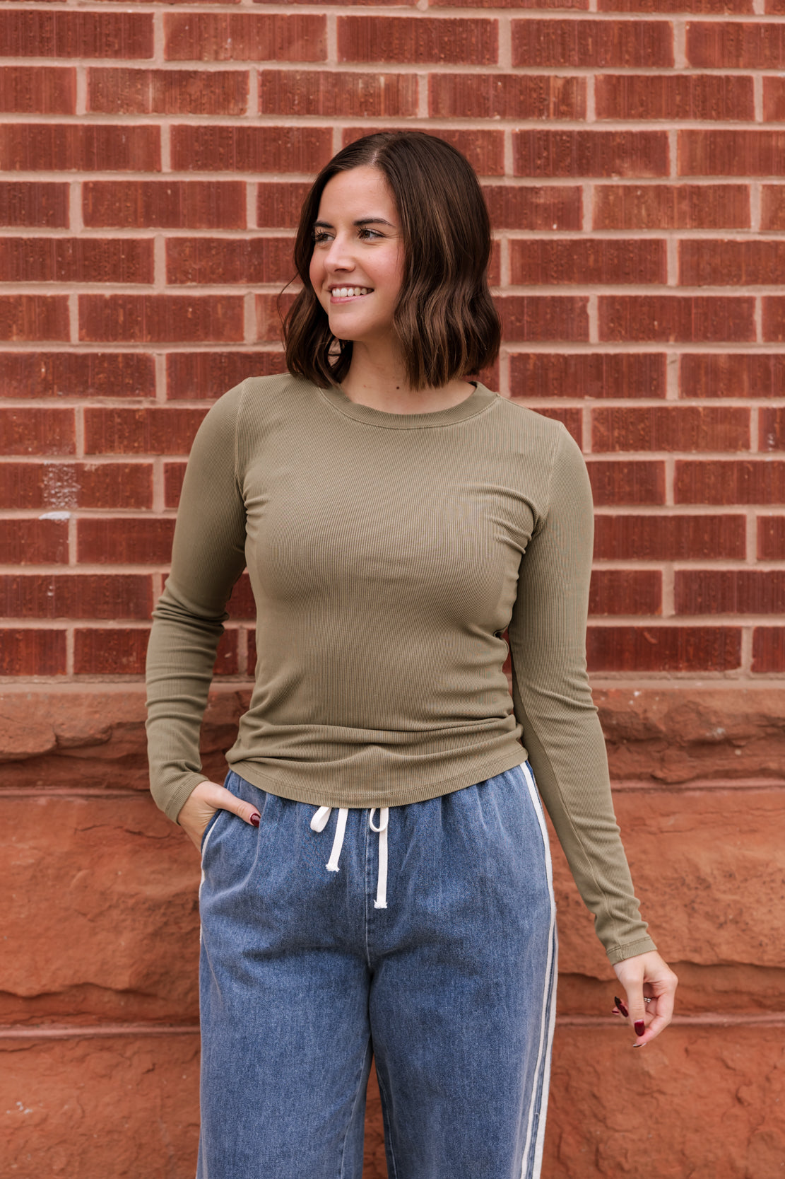 Candice Ribbed Long Sleeve Top | Dk. Olive