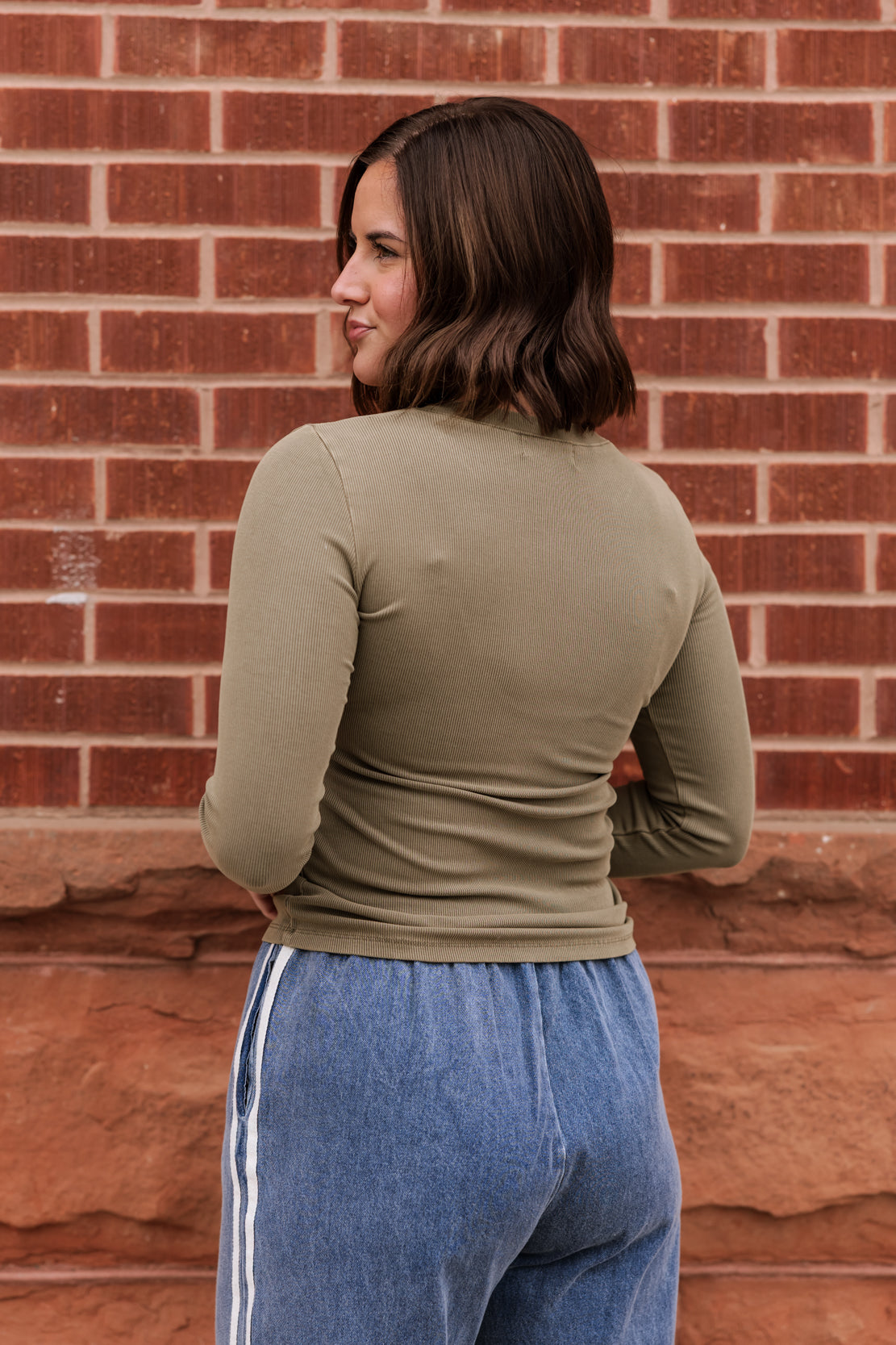 Candice Ribbed Long Sleeve Top | Dk. Olive