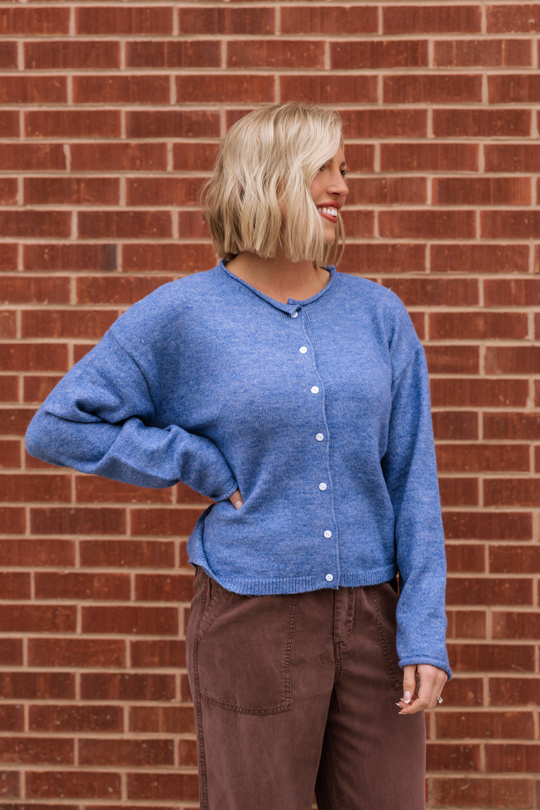 Selah Button Front Sweater | Blue