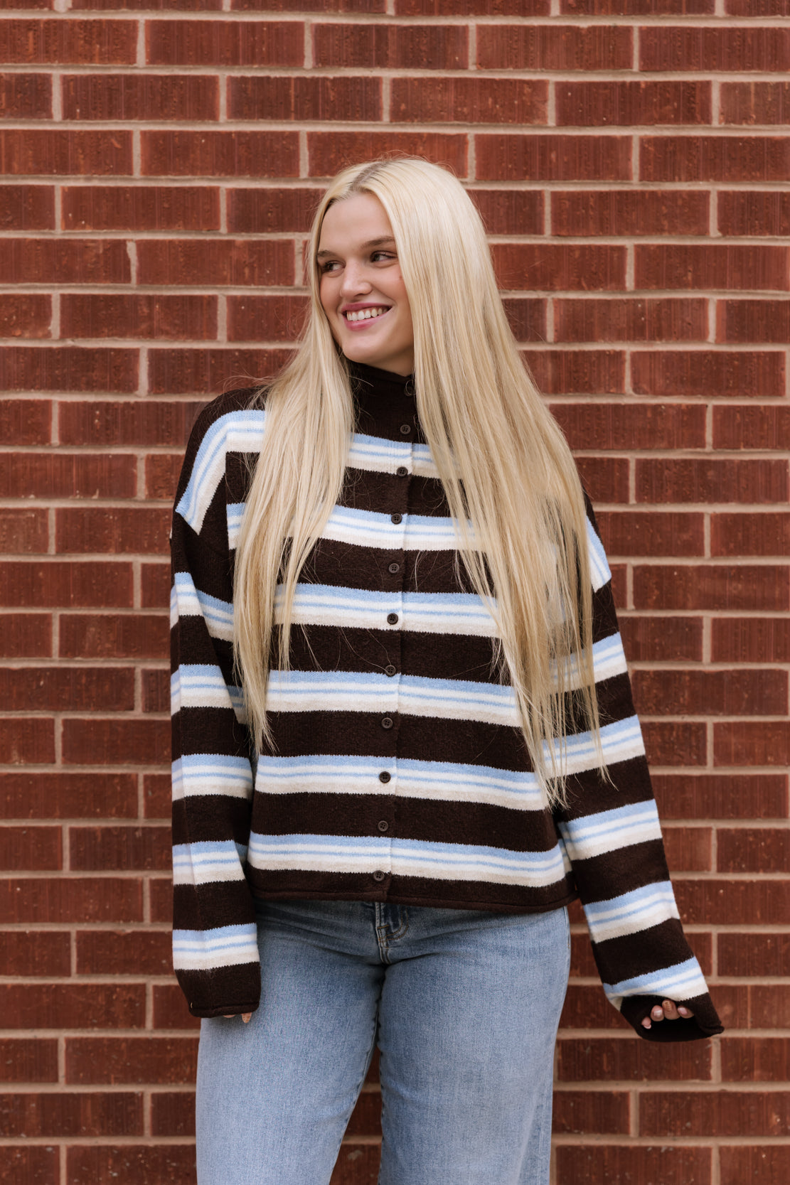 Farah Striped Cardigan | Brown Multi