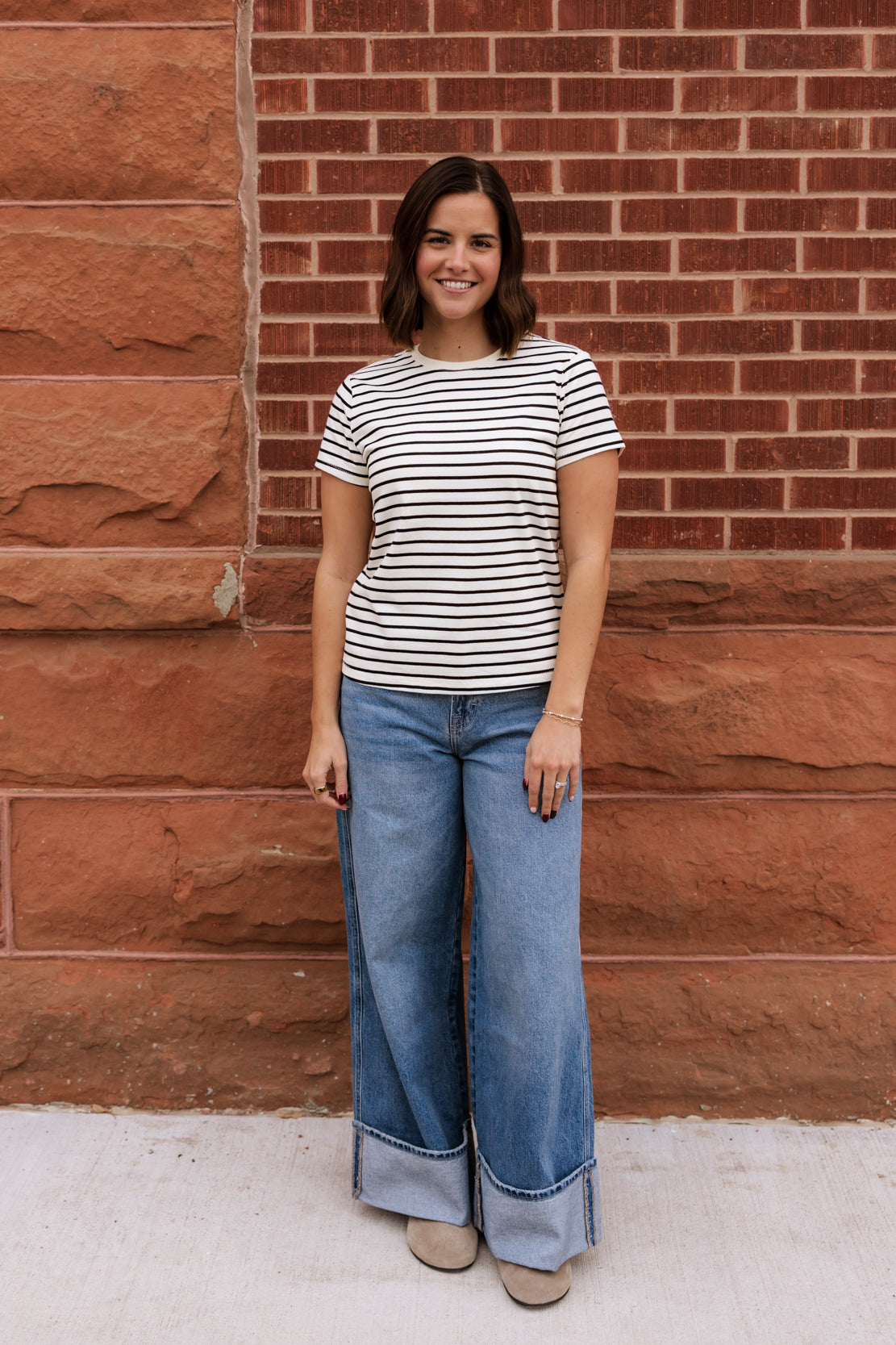 Asher Striped Basic Tee | Black Cream