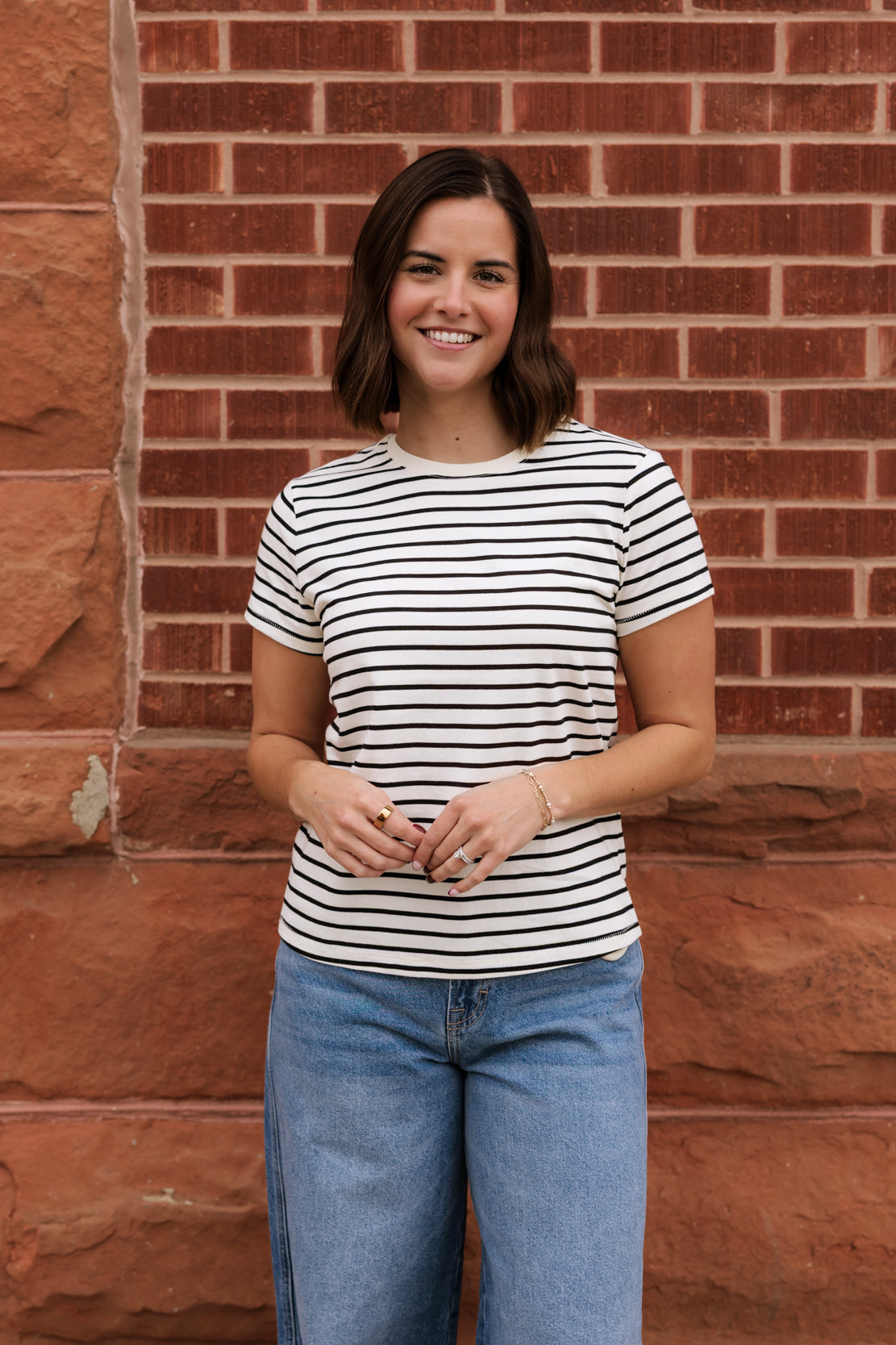 Asher Striped Basic Tee | Black Cream