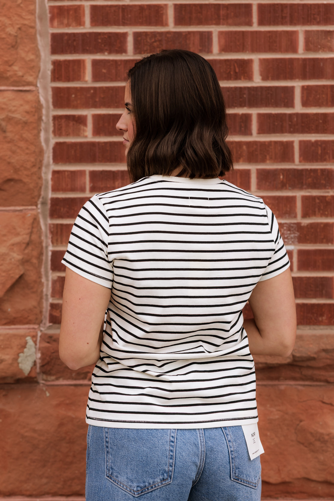 Asher Striped Basic Tee | Black Cream