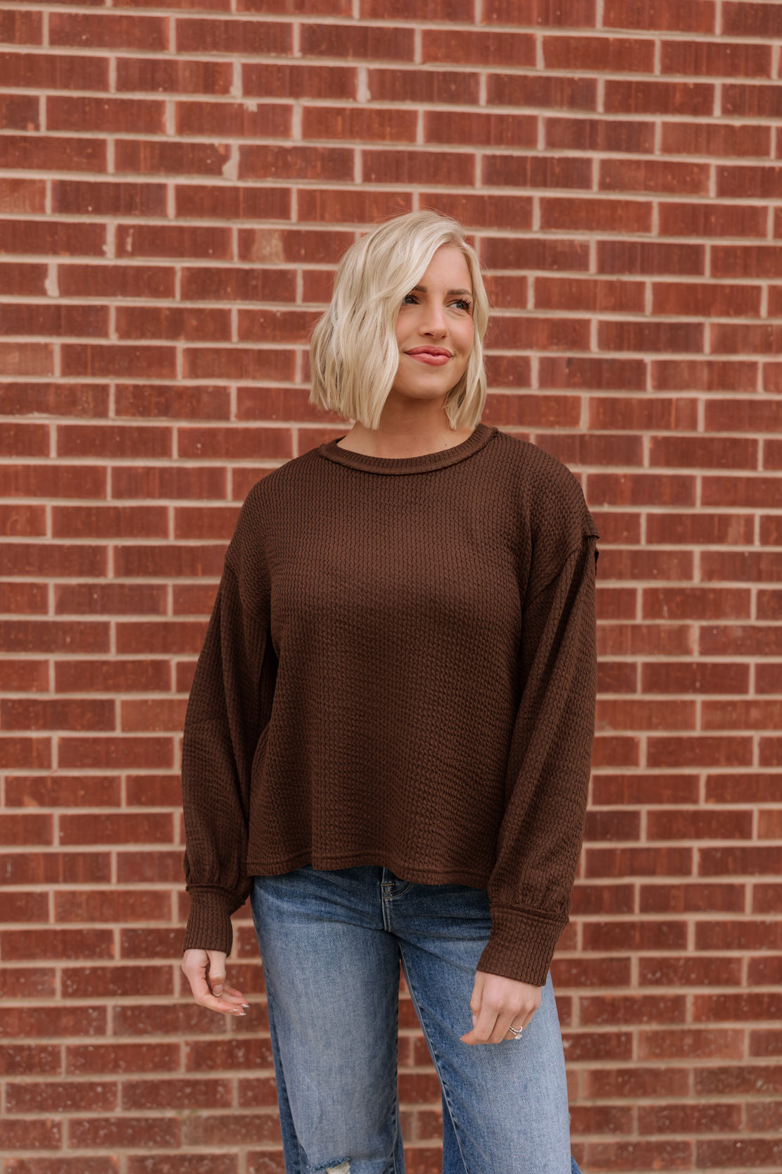 Mckenna Textured Knit Top | Chocolate Brown