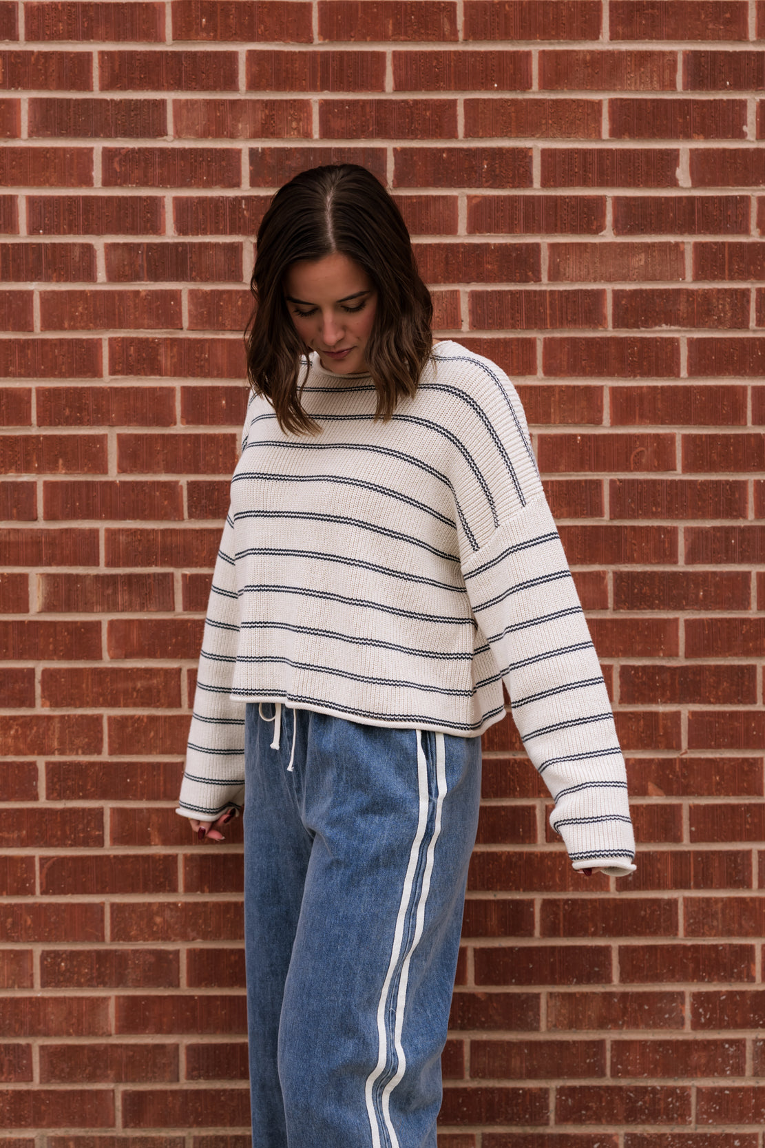Chandler Striped Sweater | Stone/Blue