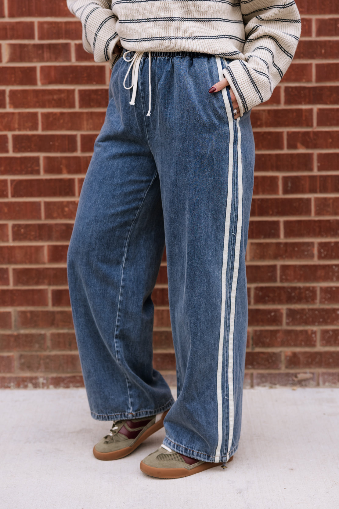 Ariana Side Stripe Wide Leg Pants | Denim