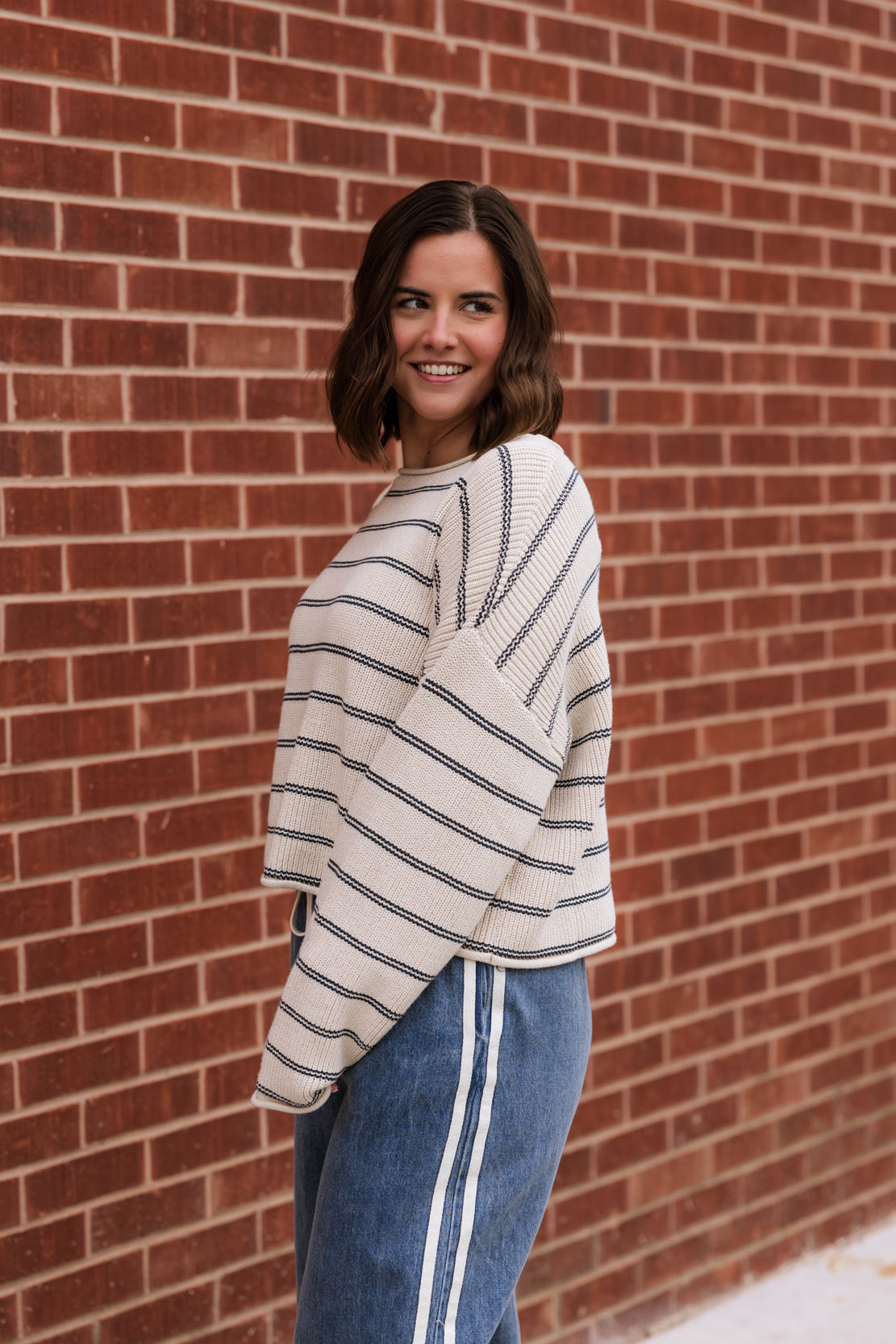 Chandler Striped Sweater | Stone/Blue