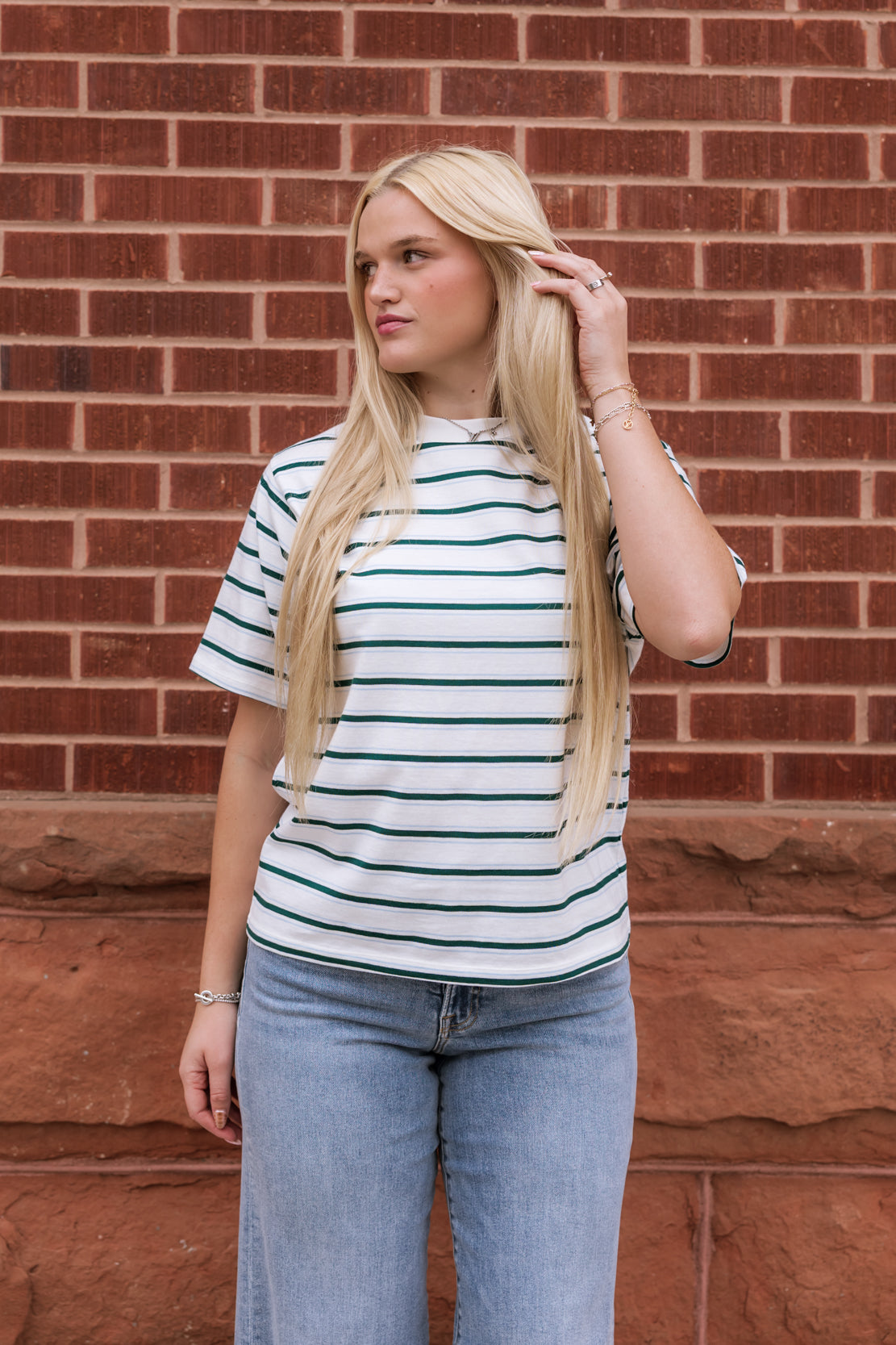 The Bodega Tee | Forest Multi Stripe
