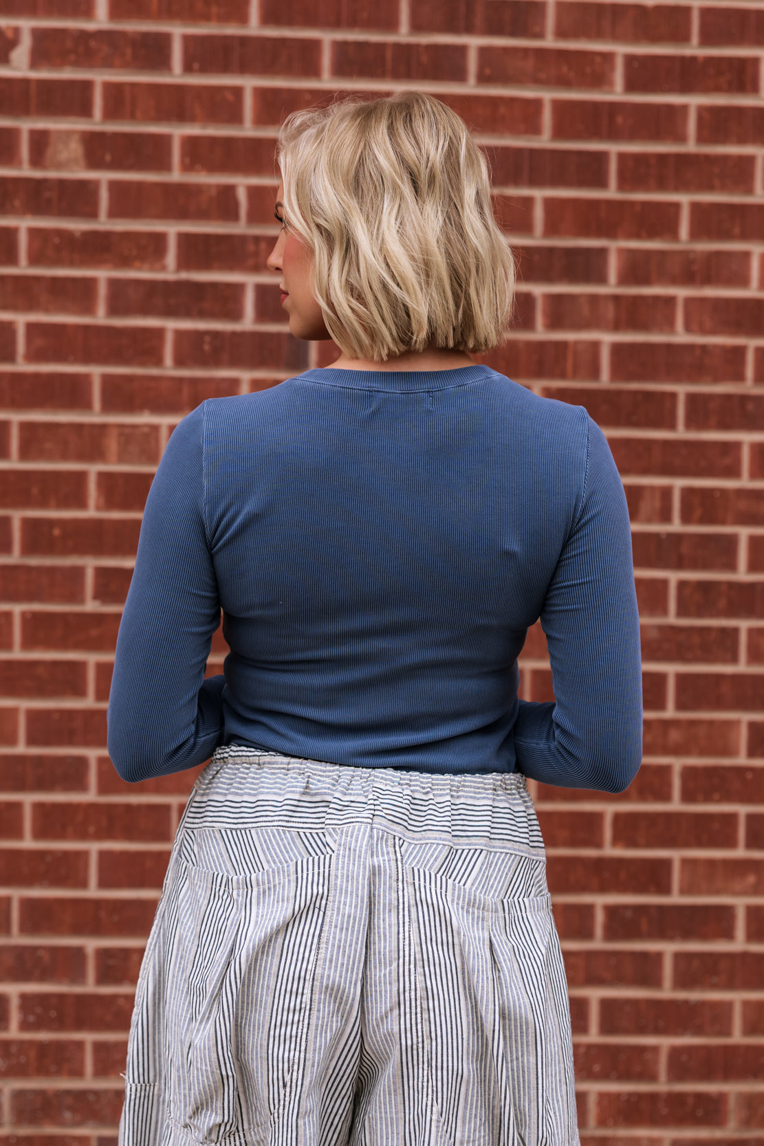 Candice Ribbed Long Sleeve Top | Dk. Indigo