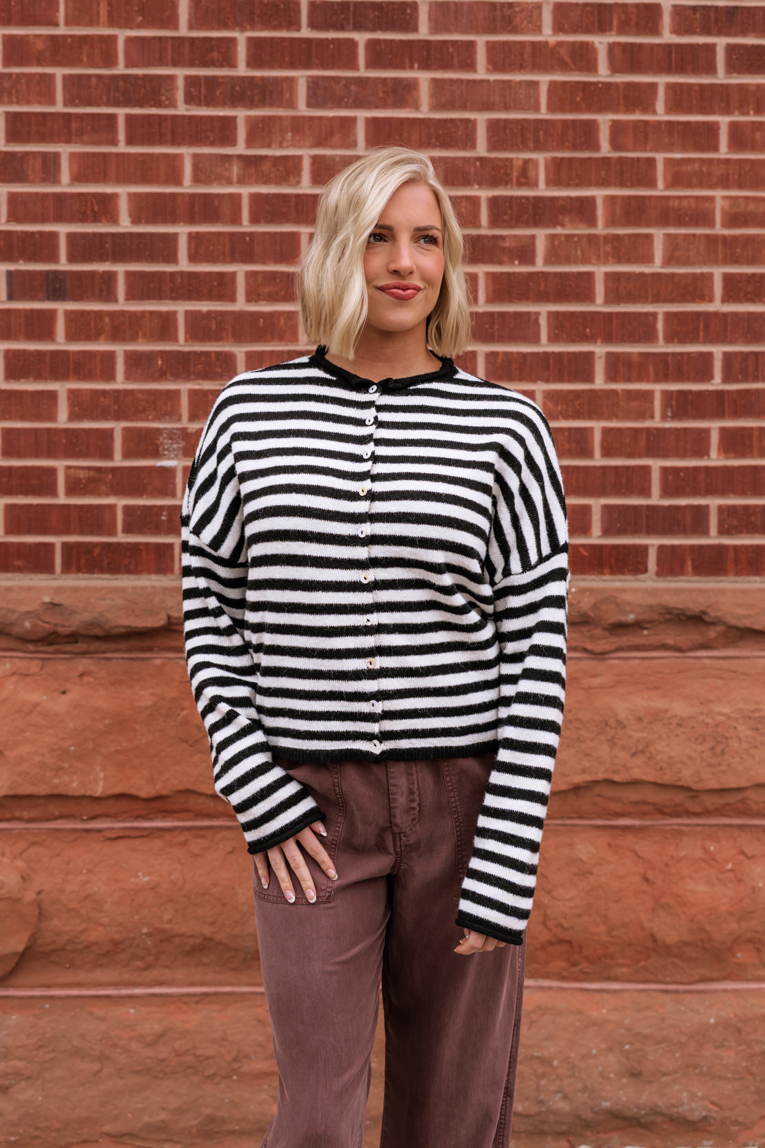 Lynn Striped Cardi | Ivory/Black