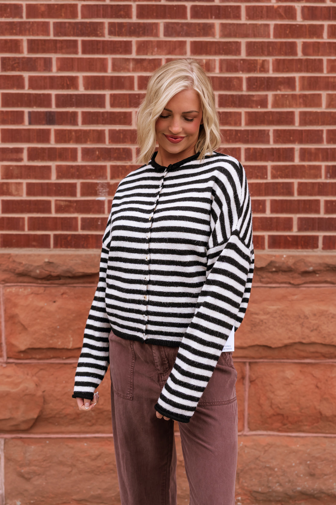 Lynn Striped Cardi | Ivory/Black