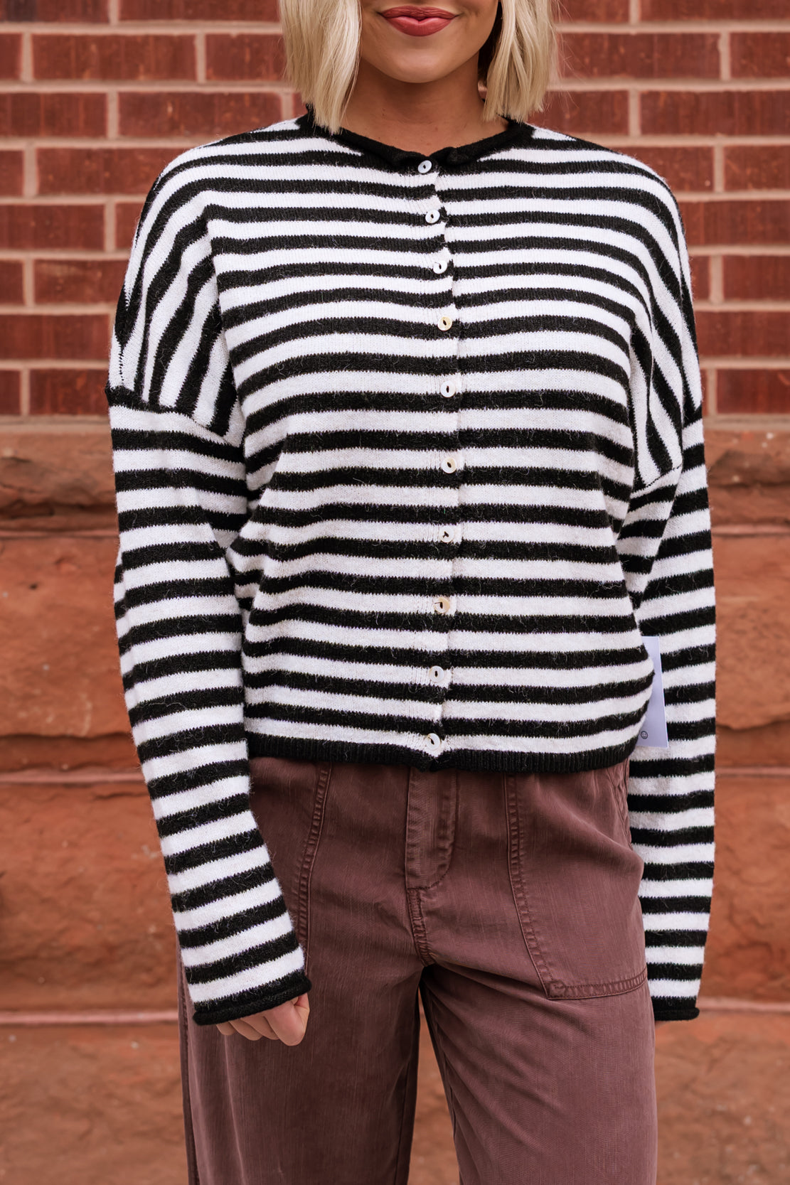 Lynn Striped Cardi | Ivory/Black